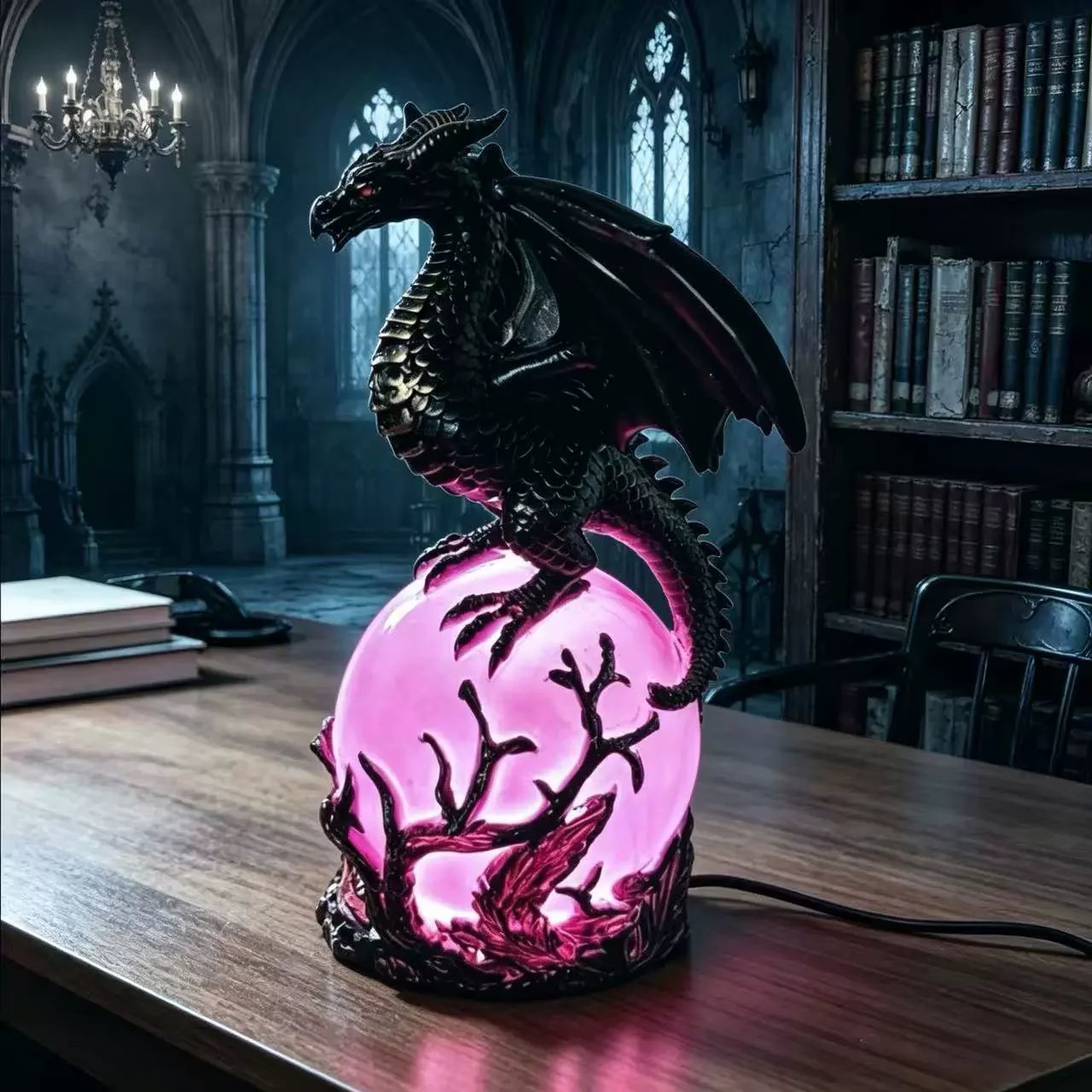 🔮🐉Gothic Dragon LED Crystal Ball Lamp for Dark Aesthetic Decor✨