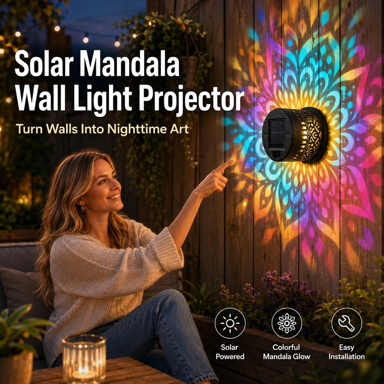 65K+ SOLD!✨Solar Mandala Wall Light | Outdoor Garden Fence Projector Lamp 🪐🌌 - 🔥🔥(Best Sale &⚡Priority Processing & Fast Delivery)) 4 PCS 🎁