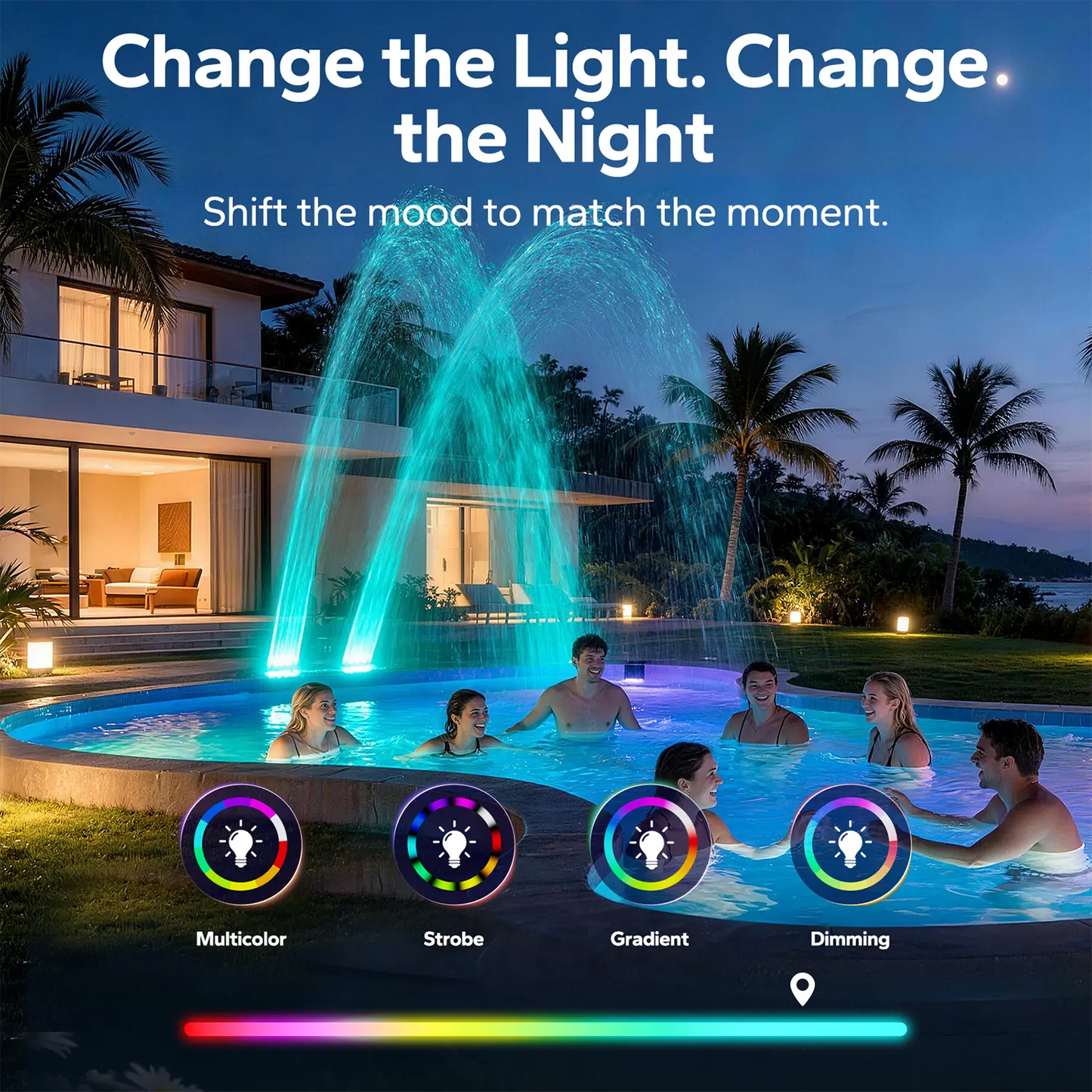 Solar Pool Fountain with Auto-Sensing Lights & Remote Control | Dual Spray Adjustable Sprinkler for Above/Inground Pools