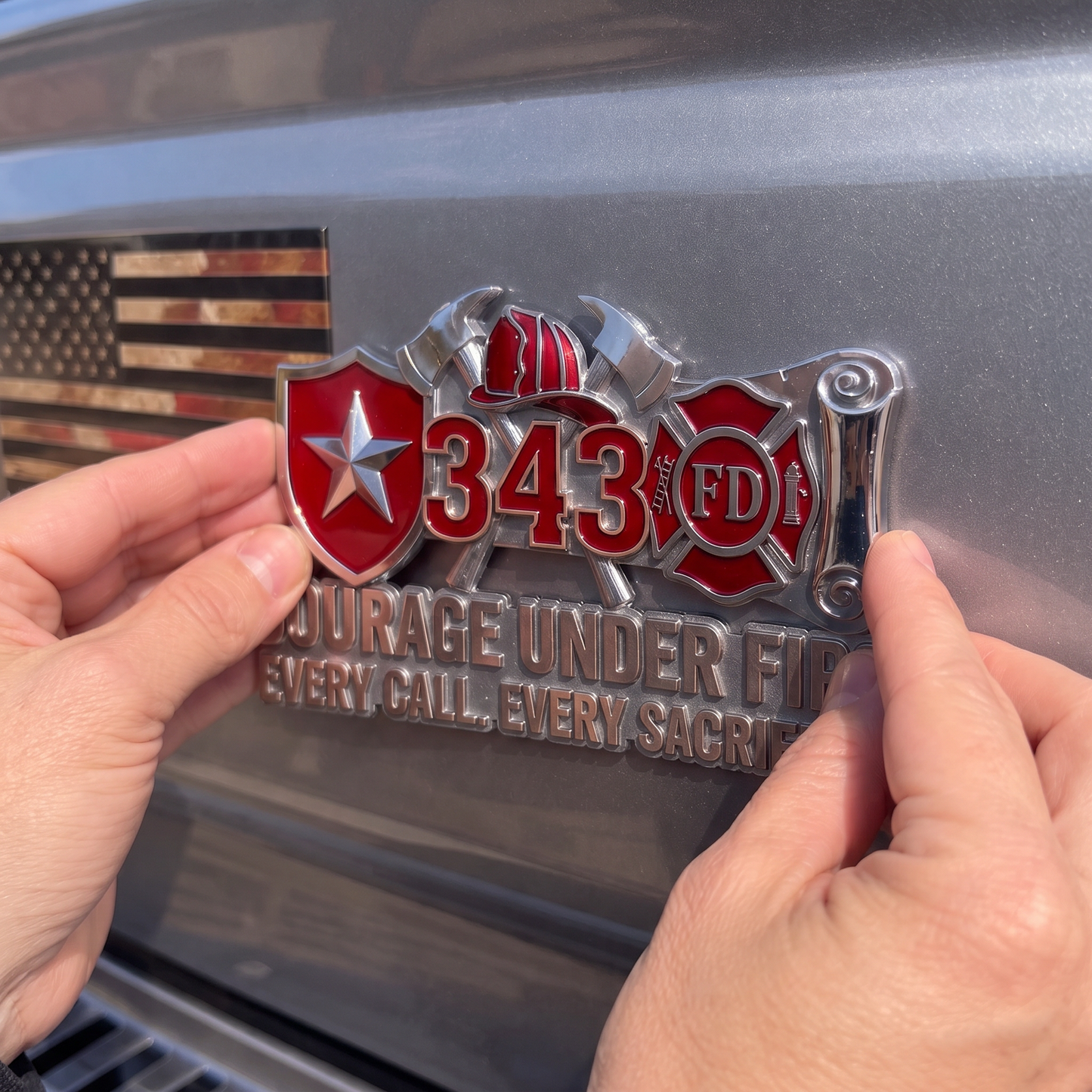 Firefighter Courage Under Fire 3D Car Sticker | Premium Metal Badge Style Decal