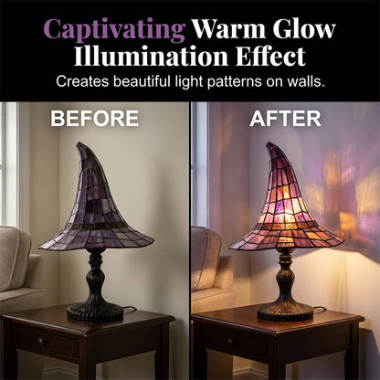 Enchanted stained-glass witch lamp