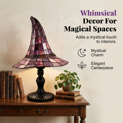 Enchanted stained-glass witch lamp