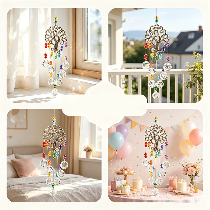 🌳 50% DE RÉDUCTION ☀️ Pendentif attrape-soleil cristal arbre de vie – Fines facettes, reflets lumineux & design symbolique – Parfait pour la décoration intérieure, le jardin ou en cadeau – apporte lumière et sérénité ✨🏡🕊️