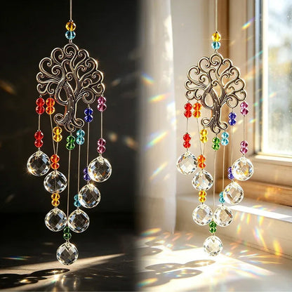 🌳 50% DE RÉDUCTION ☀️ Pendentif attrape-soleil cristal arbre de vie – Fines facettes, reflets lumineux & design symbolique – Parfait pour la décoration intérieure, le jardin ou en cadeau – apporte lumière et sérénité ✨🏡🕊️