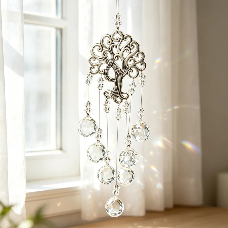 🌳 50% DE RÉDUCTION ☀️ Pendentif attrape-soleil cristal arbre de vie – Fines facettes, reflets lumineux & design symbolique – Parfait pour la décoration intérieure, le jardin ou en cadeau – apporte lumière et sérénité ✨🏡🕊️